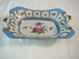 Elios Hand Painted Peint Main Porcelain Dresden Flowered Bowl With Handles
