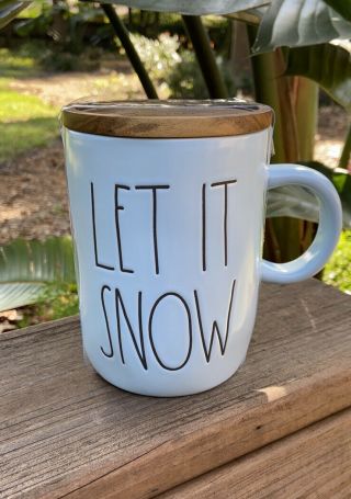❄️new Rae Dunn “let It Snow” Light Blue Mug With Snowflake Wood Lid/coaster ❄️
