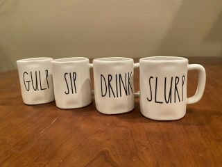 Rae Dunn " Sip Gulp Drink Slurp " Ivory Espresso Mugs