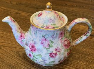 Arthur Wood & Son Staffordshire England 6745 Porcelain Roses Teapot Gold Trim