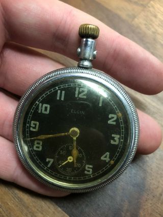 (432) Vintage Ww2 Elgin Military Pocket Watch - 7 Jewels T.  K 6236