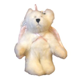 Boyds Bears 5.  5” Astoria Angelwish Angel Bear White And Pink Ornament Figurine