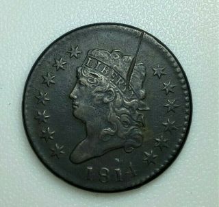 1814 Classic Head Large Cent 1c Plain 4 Brown Fine / Very Fine