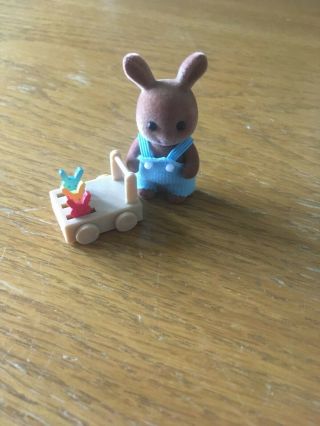 Vintage Sylvanian Families Wildwood Brown Rabbit Baby Figure With Toy
