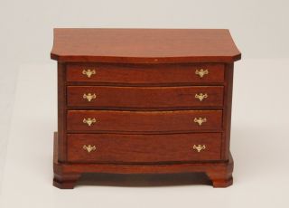Mahogany Bedroom Dresser W/4 Drawers,  House Of Miniatures,  4 " Wide 3 " Tall 1:12