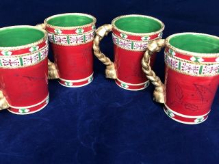Mikasa Studio Nova Woodland Holly Santa Ja015 Handpainted Coffee Cups Set Of 4