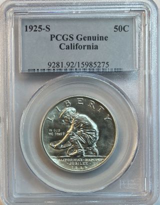 1925 - S California Diamond Jubilee Commemorative Silver Half Dollar Pcgs Geniune