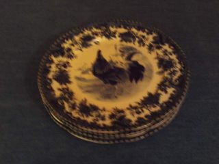 Set Of Four William James Farm Yard Blue White Rooster Salad Plates
