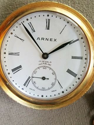Vintage Arnex Horses Design Pocket Watch Swiss Made 17 Jewel Incabloc