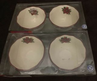 4 Total Better Homes And Gardens 2009 Limited Edition Poinsettia Bowl/cups