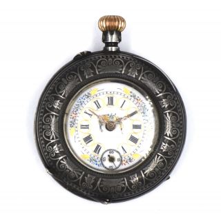 Vintage Semi - Hunter Pocket Watch Fancy 900 Silver Floral Roman Numeral Dial