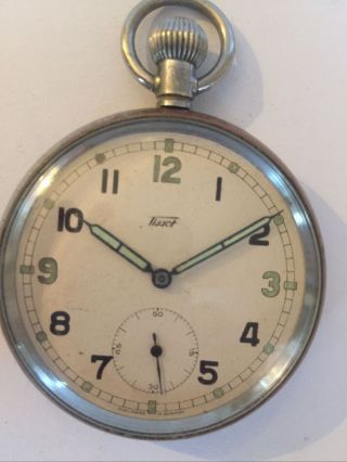 Vintage Tissot Gstp Ww2 Military Issued Pocket Watch - Spares Or Repairs