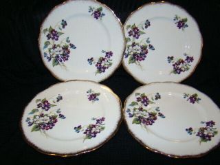 4 Hard To Find Royal Albert Violets For Love 6 Inch Side Plates - Heavy Gold
