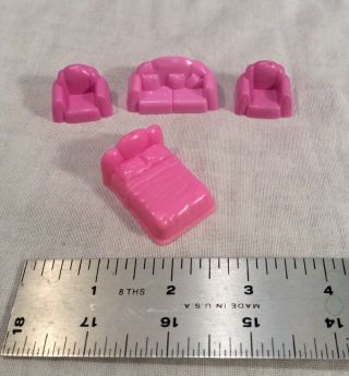 Teeny Tiny Pink Dollhouse Furniture Living Room Set Bed