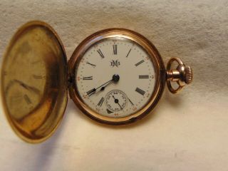 Vintage B.  M.  Winona 15j Lever Set Pocket Watch Dueber Case Parts Or To Restore
