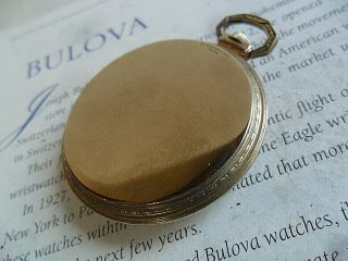 Vintage 1940 ' s Bulova 17 Jewel Adjusted 10k RGP Open Face Pocket Watch Runs 3