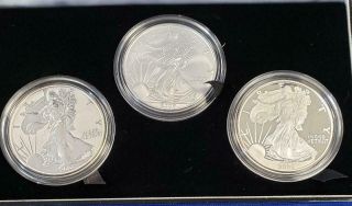 2006 Us 3 Coin 20th Anniv Silver Eagle $1 Set W/coa/boxes L8969