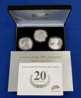 2006 US 3 Coin 20th Anniv Silver Eagle $1 Set w/coa/boxes L8969 2