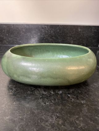 Roseville Pottery Matte Green Oval Bowl Planter Glaze 9”x 6”x 3” 3