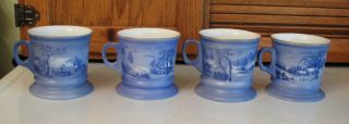 Four Currier And Ives Royal Soup Mugs Deep Coffee Mugs Homestead Winter Scene