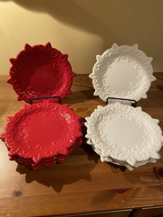Temptations Christmas Plates Set Of 8 Poinsettias Red And White
