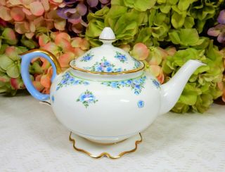 Crown Staffordshire Porcelain Tea Pot Forget Me Not Flowers Floral