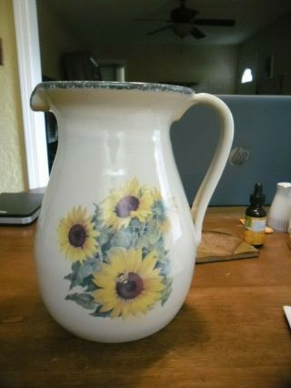 Home And Garden Party Sunflower 112 Oz,  9 " Large Stoneware Pitcher 2001