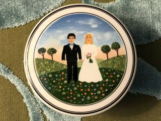 Villeroy & Boch Design Naif Wedding Trinket Box Dish Lid Laplau 3 " Bride Groom