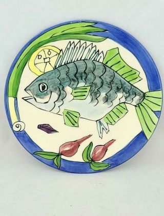 Tika Lotus International Fish Ceramic Art Hand Painted Dinner Plate Art Deco