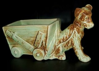 Mccoy Pottery Dog And Cart/wagon Planter Brown