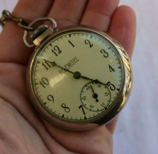 Rare Vintage Biltmore Wind Up Pocket Watch & Chain Great Shape Nr