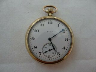 Fine Vintage 1920 Elgin Gold Filled Pocket Watch Porcelain Dial