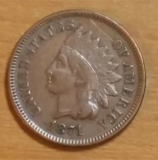 1871 Indian Head Cent,  bold ' N 