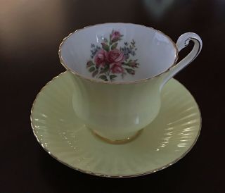 Vintage Paragon Yellow Teacup & Saucer With Cabbage Rose