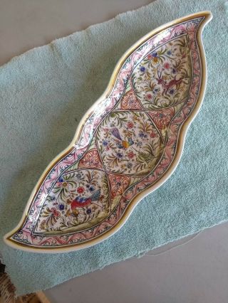 Ceramica De Coimbra Portugal Xvii Hand Painted Serving Tray Long Tray