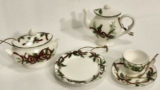 Charter Club Winter Garland Set Of 4 Mini Porcelain Tea Tree Ornaments Holly