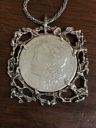 1921 - S Morgan Silver Dollar Coin Sterling Custom Bezel Pendant Necklace