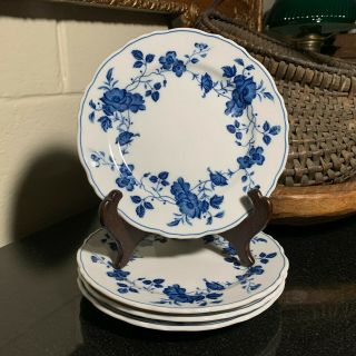 4 Royal Meissen Fine China 6 5/8 " Bread & Butter Plates Blue Floral Design Japan