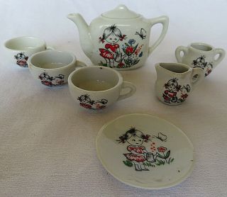 Vtg Dollhouse Miniature Tea Set Flowers Plate Teapot Creamer Sugar Porcelain