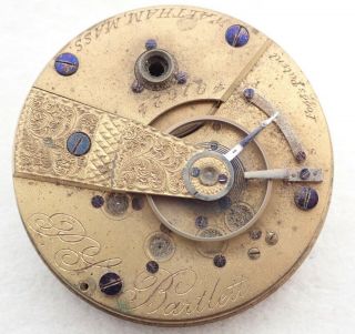 Antique 18s Waltham Ps Bartlett 11j Key Wind Pocket Watch Movement Parts