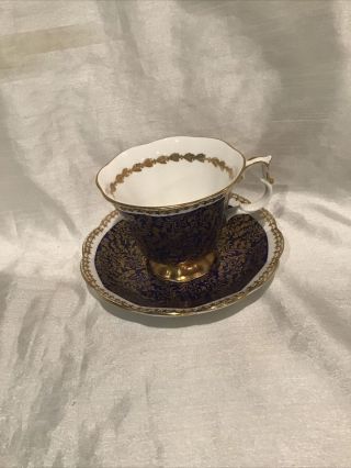 Royal Albert Tea Cup And Saucer Cobalt Blue England Bone China Buckingham Series