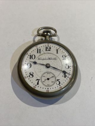 Antique Mens Open Face Hampden 18 Size 17 Jewel Pocket Watch