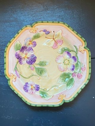 Fitz & Floyd Halcyon Four 9 - In.  Plates Floral Spring Decorative Pansy