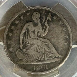 1861 - O Seated Liberty 50c Wb - 104 Csa Reverse Die Pcgs Vg10 W - 15 Speared Bud