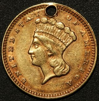 1873 U.  S.  Indian Princess Head $1 One Dollar Gold Coin - Holed