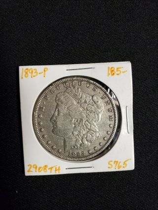 1893 P Morgan Silver Dollar,  Middle Grade,  Better,  Semi - Key Date -