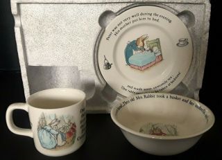 Wedgwood Beatrix Potter Peter Rabbit 3 Pc Childs Dish Set Cup Plate Bowl