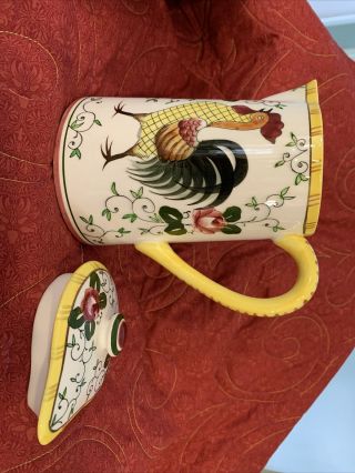 Vintage Early Provincial Py Ucagco Japan Rooster & Roses Approx 7” Tall Pitcher