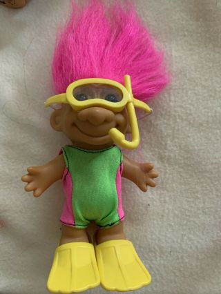 Russ Troll Doll 6” Pink Hair Brown Eyes Snorkeler/ Scuba Diver