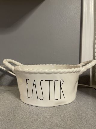 Rae Dunn Large Ivory - White W/ Black Letters " Easter " Basket W/ Handles